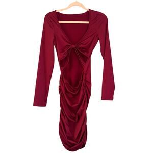 Wine Red Valentines Going Out Bodycon Cut Out Dress Women’s S Date Romantic Top